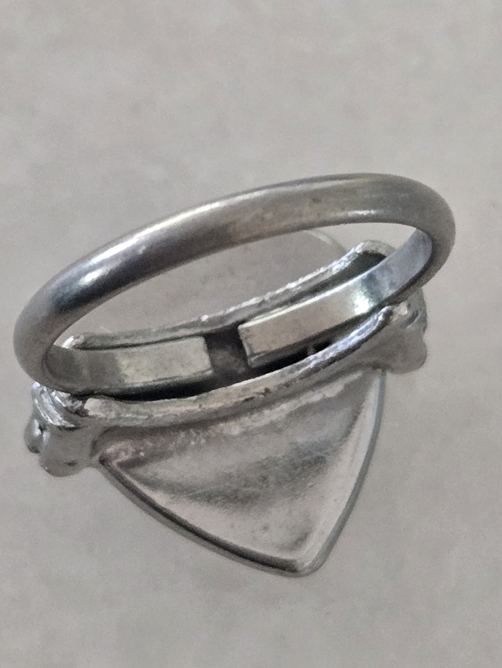 Vtg Painted Ceramic Floral Heart Shaped Ring, Silver Tone, Romantic, 7 - Picture 5 of 7